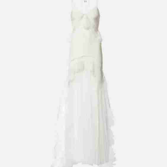 Bridal lace-trimmed taffeta and tulle gown