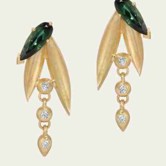 Lily of the Valley Tourmaline and Diamond Earrings in 18K Yellow Gold