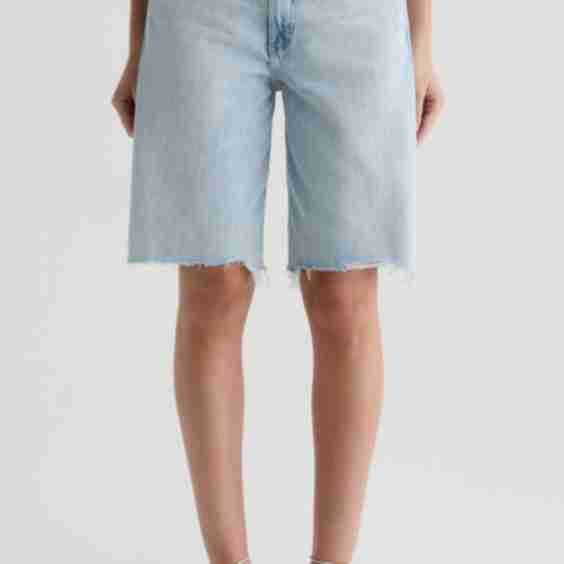 Hattie Raw Hem High Waist Denim Barrel Shorts