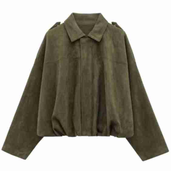 Cropped Bomber Jacket With Lapel Collar And Zip Front