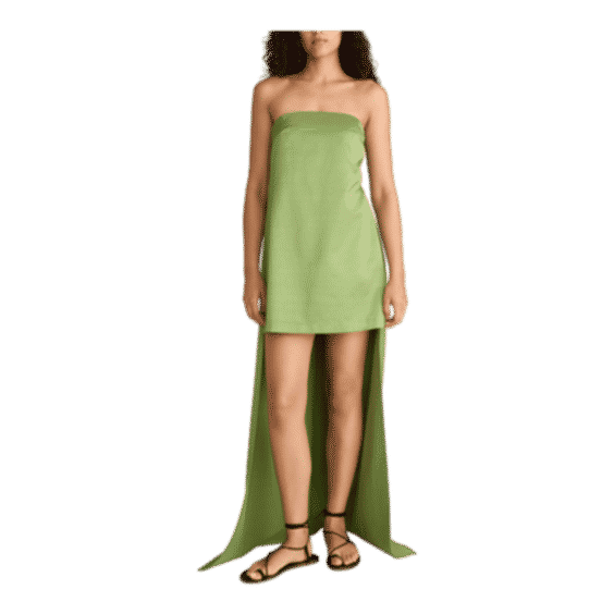 Slub Sateen Mini Dress with Train