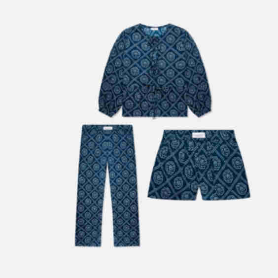 Navy Geometric and Floral Block Print Set