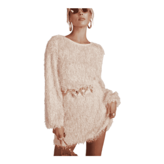 Let's Boogie Cream Long Sleeve Mini Dress