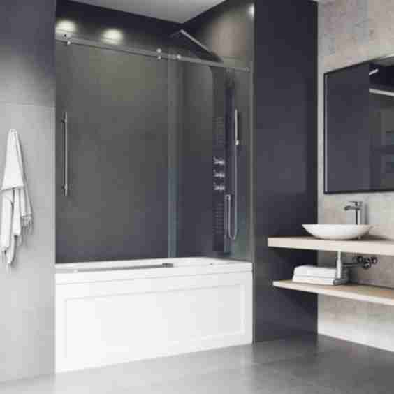 Luca 58" High x 60" Wide Sliding Frameless Tub Door with Clear Glass