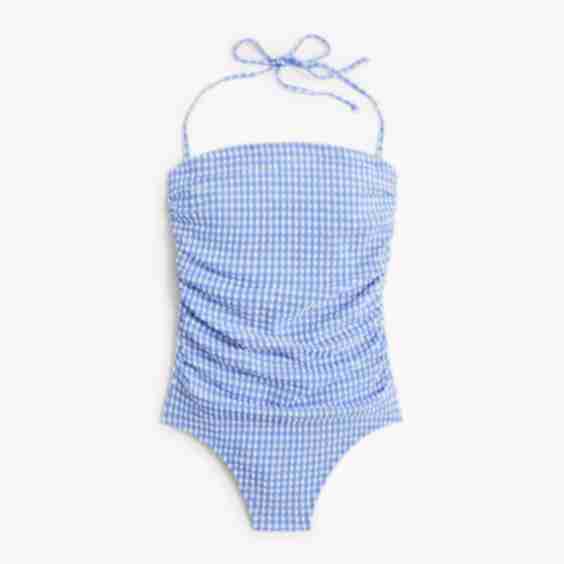 Strapless Seersucker One-Piece Swimsuit