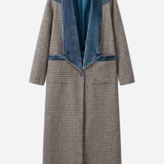 Houndstooth Long Sleeve Tweed Coat