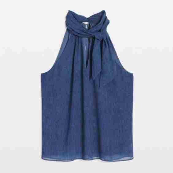 Denim Print Chiffon Halter Top