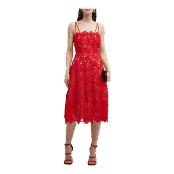 Floral Guipure Lace Strappy Fit-&-Flare Midi Dress