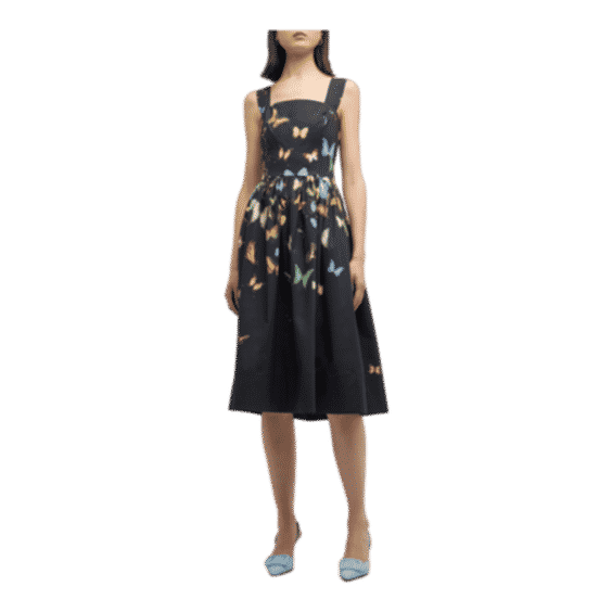 Belted Butterfly Print Midi Dress