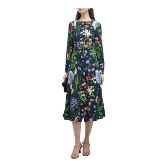 Multi Floral-Print Pleated Cady Midi Dress With Belt