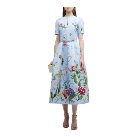 Multi Floral-Print Zip-Front Faille Midi Dress With Belt