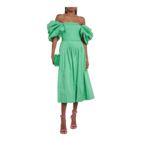 Off-Shoulder Pleated Cotton Dress