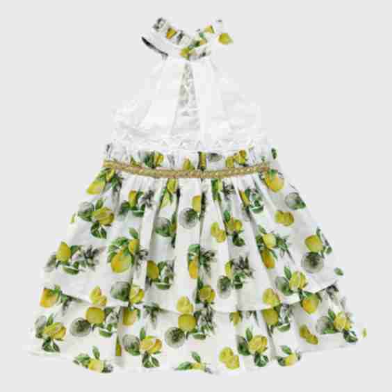 Amalfi Lemon Printed Smocked Linen Dress, Size 12M-10