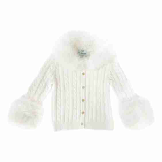 Cableknit Faux Fur Cotton Cardigan