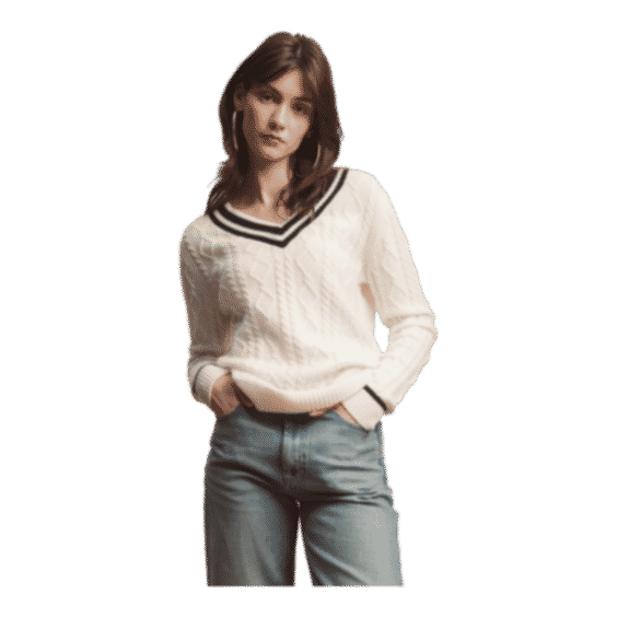 Cricket Style Cable V Neck Jumper