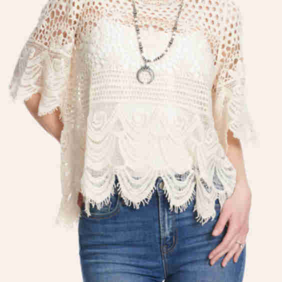 Cream Crochet Shark-Bite Hem Top
