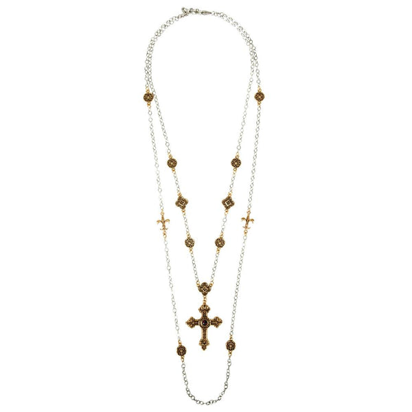 Keturah Long Silver Gold Layered Cross Necklace