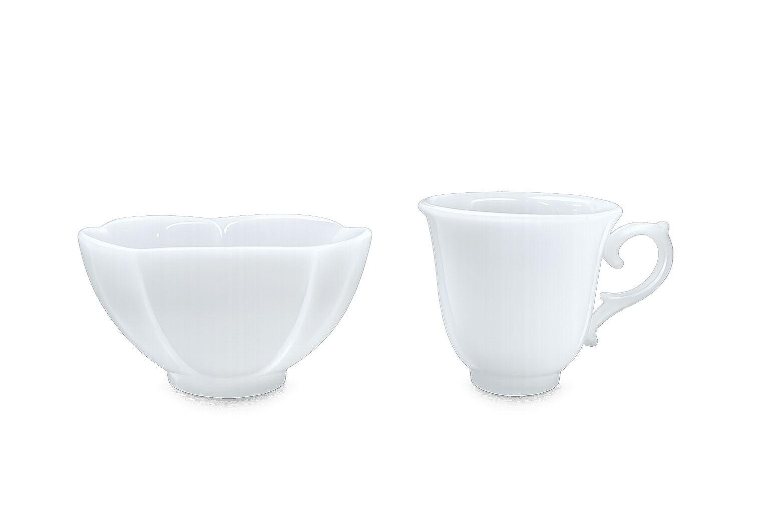 Dehua Blanc De Chine White Porcelain Tea Cup & Fluted Bowl Set