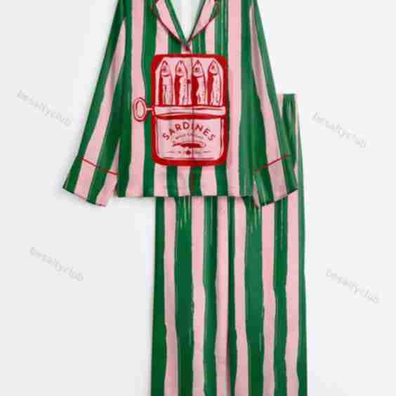 Sardines Summer Beach Aesthetic Sardines Girly Summer Ocean Beach Art Print Long Sleeve Satin Pajama Set