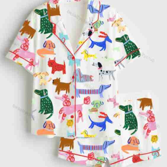 Happy Dogs Dachshund Dog Short Sleeve Satin Pajama Set