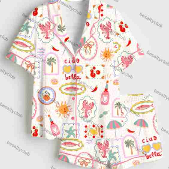 Summer in Italy Ciao Bella Short Sleeve Satin Pajama Set