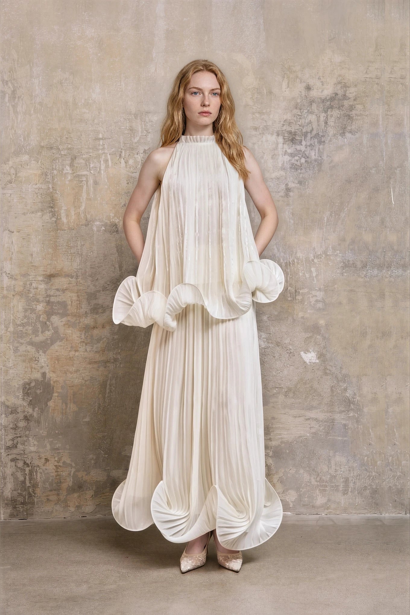 Pleated Wave Top and Maxi Skirt Set