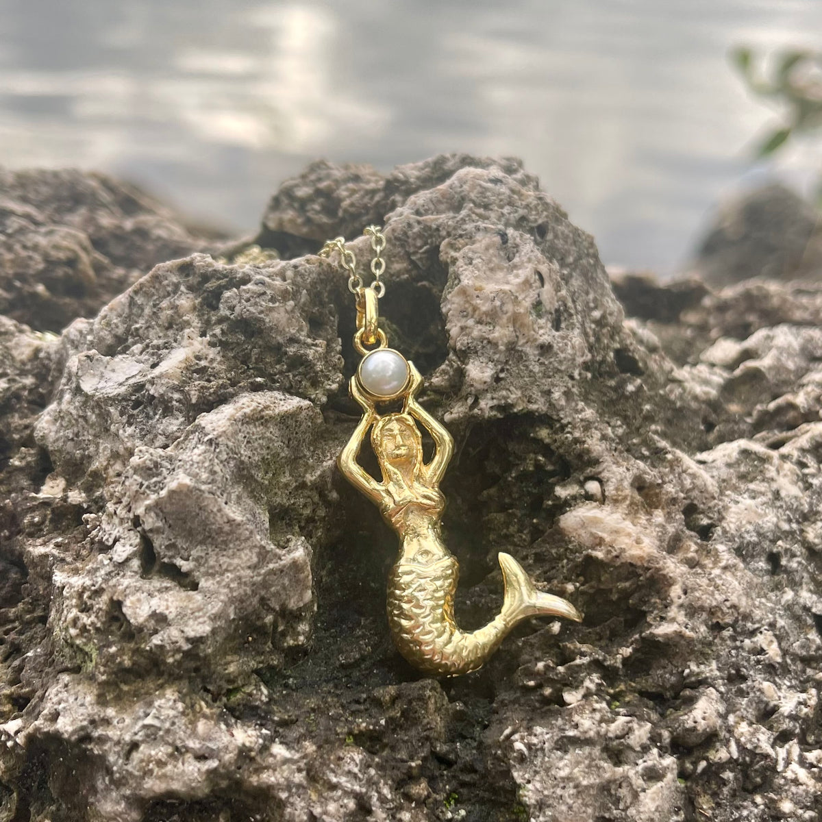 Bronze Mermaid Pendant With Pearl