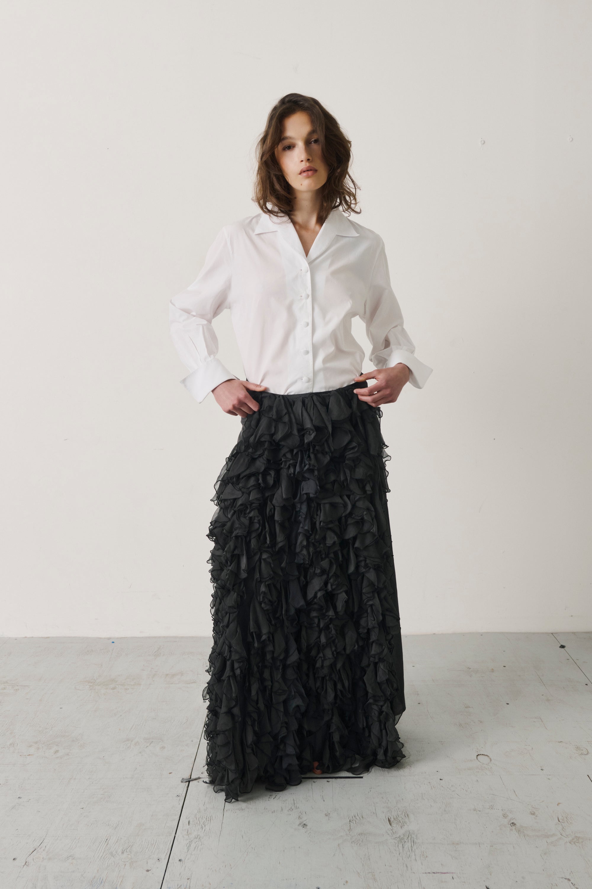 Vintage Silk Ruffle Maxi Skirt