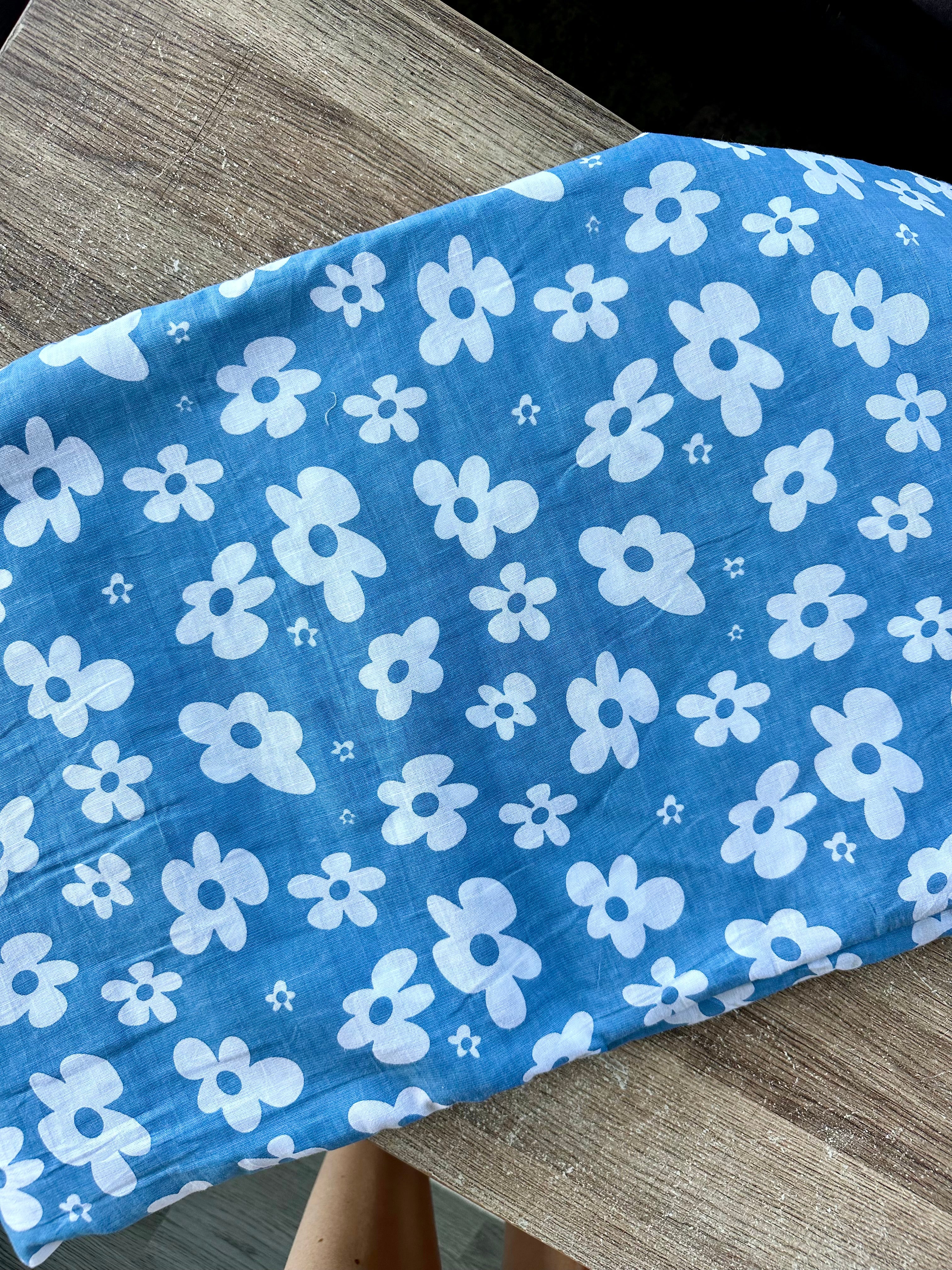 Retro Daisies Pf Original Screen Print On Linen Cotton