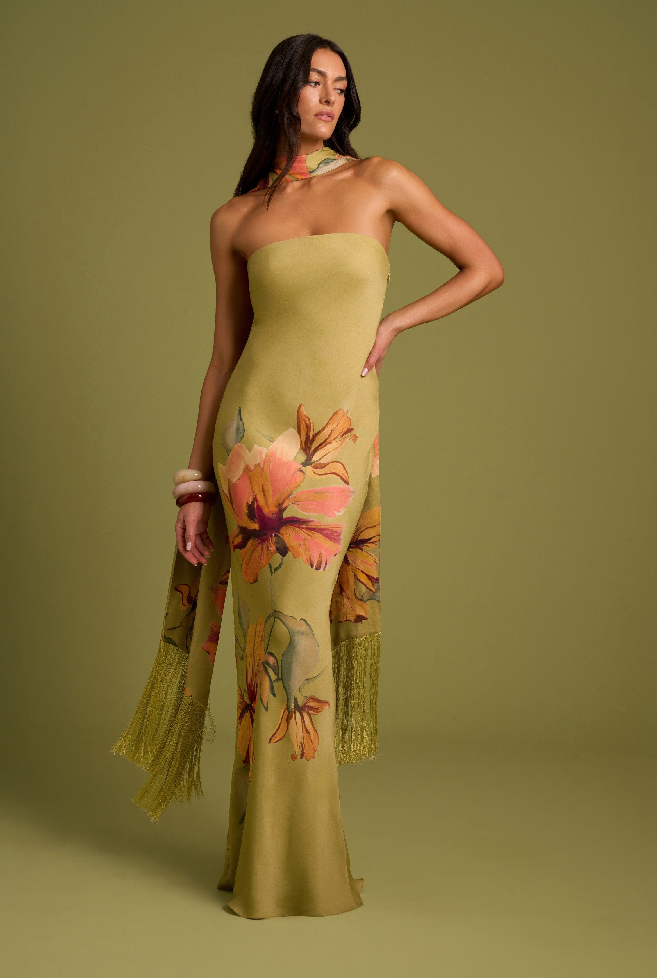 Norma Fringe Sash Maxi Dress