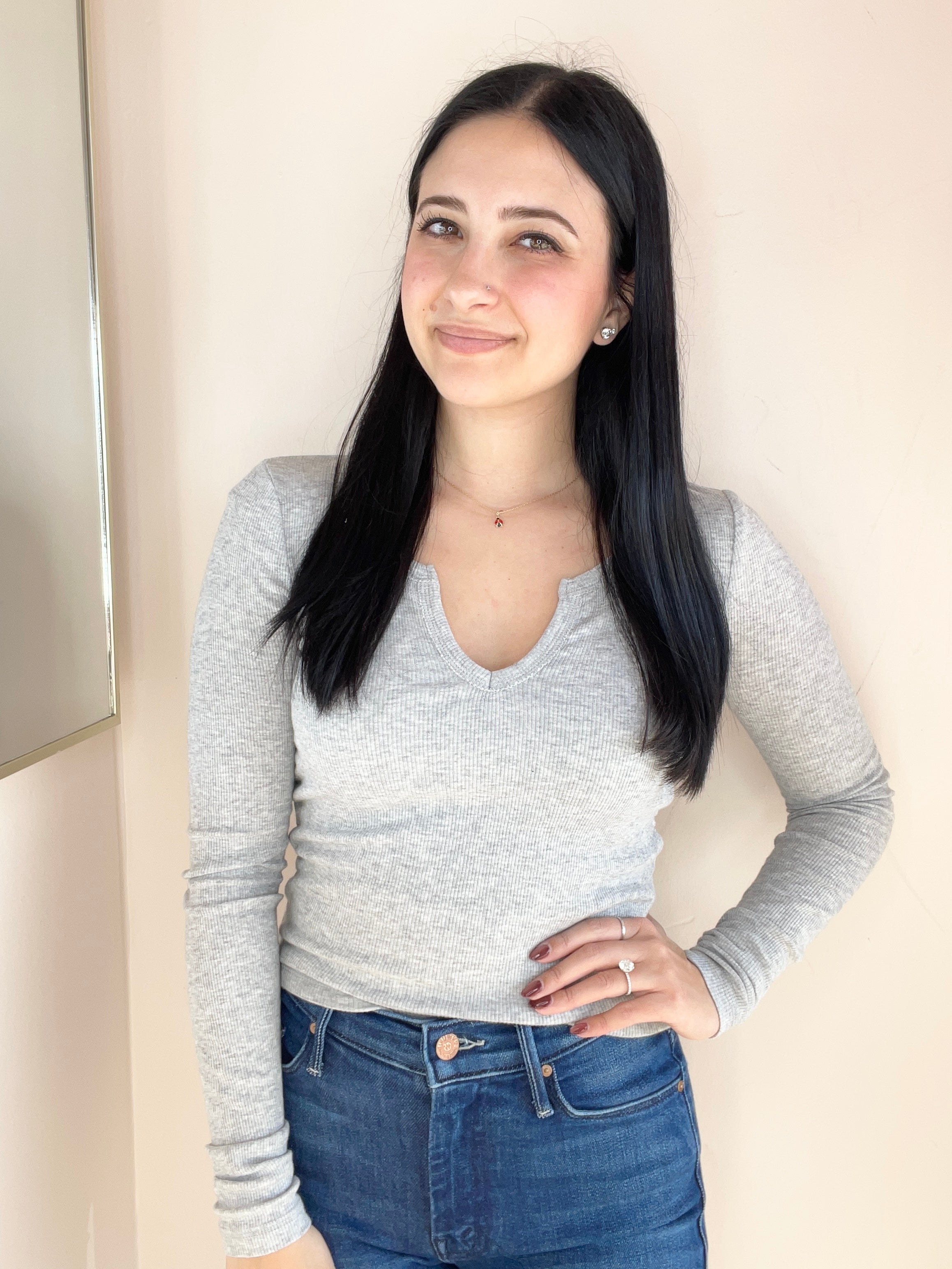 Split V Neck LS Crop Tee 