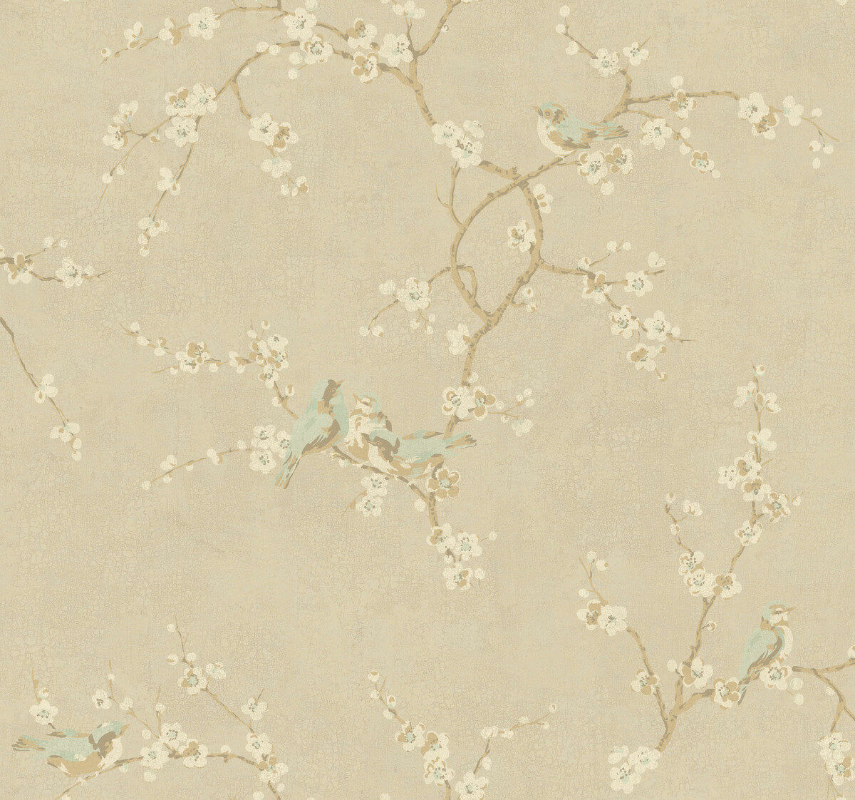 Handpainted Iii Birds With Blossoms Wallpaper Taupe