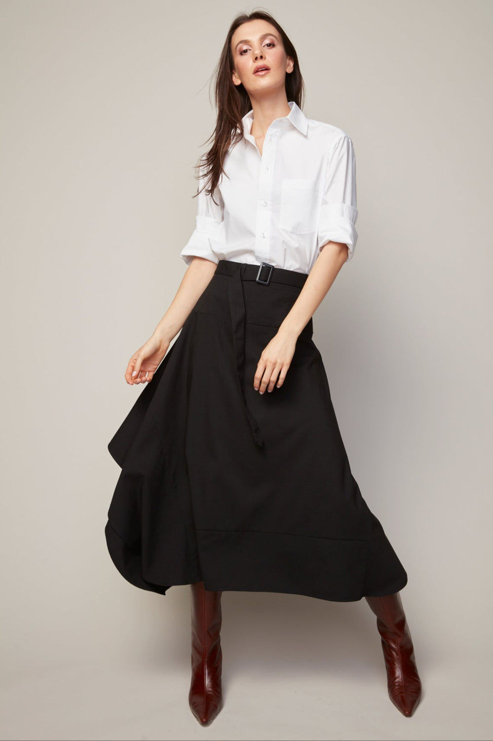 Benika Long Asymmetric Flair Skirt