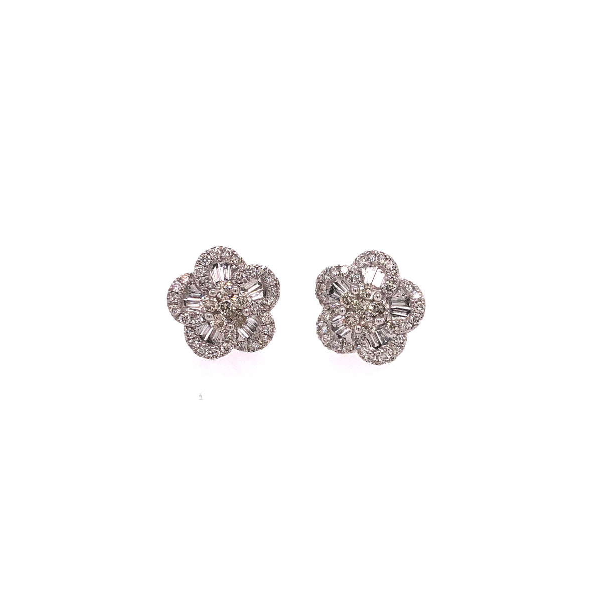 Flower Baguette Diamond Studs