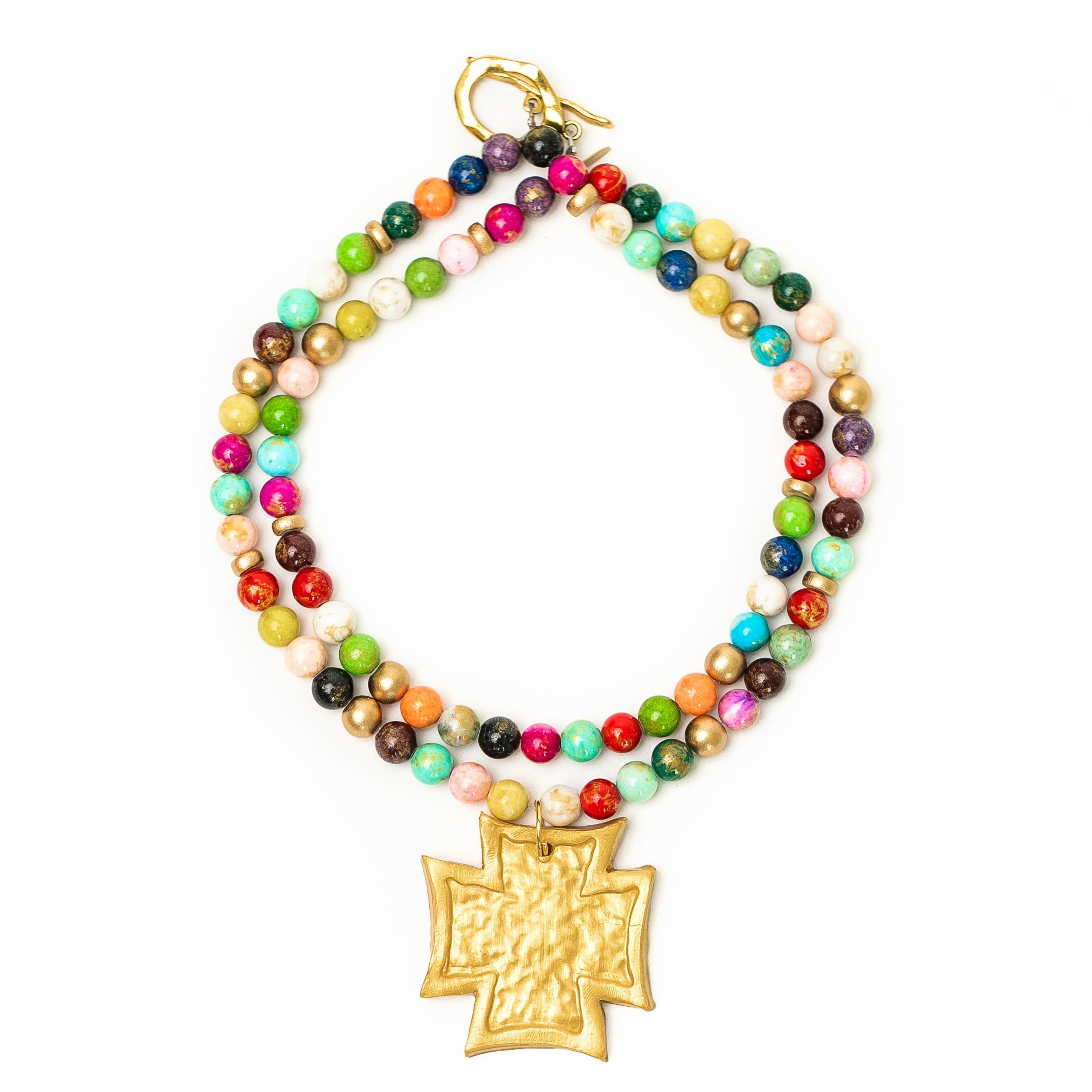 Double Strand with Neal Cross Necklace