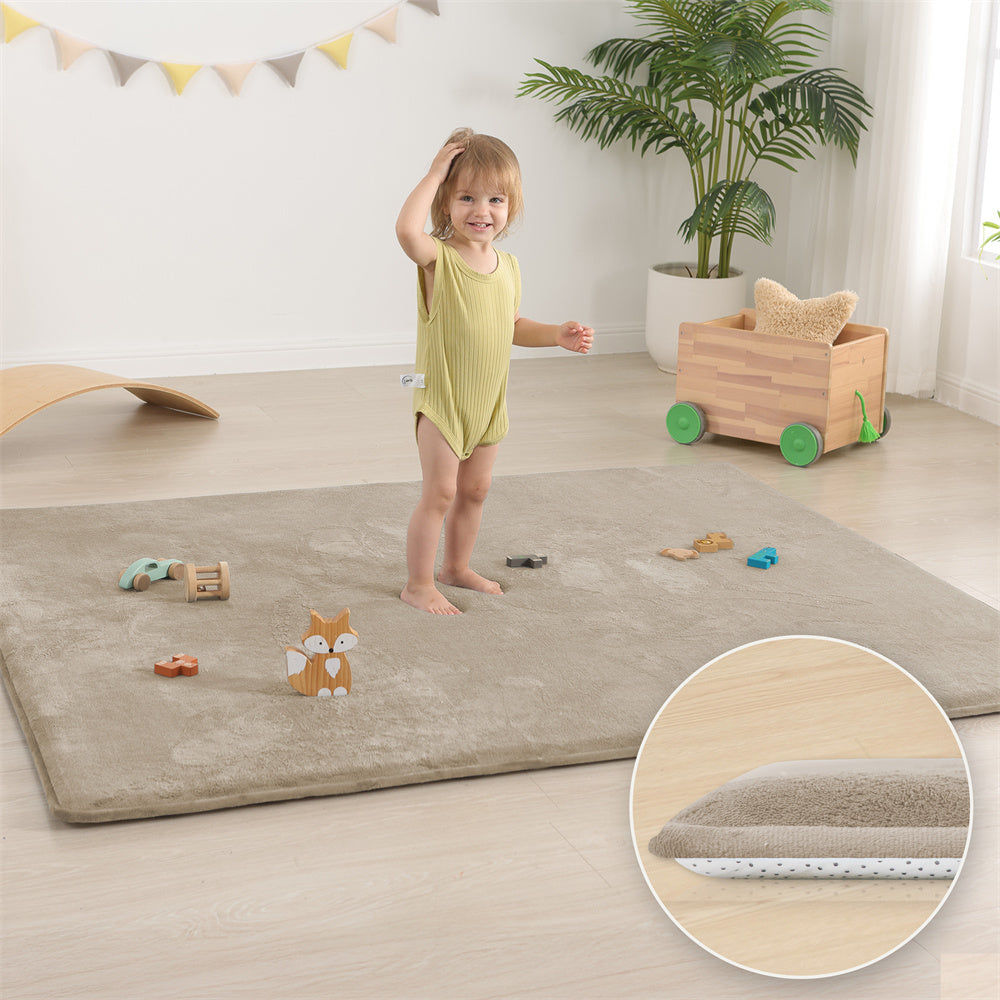 Beige Elasti‑Foam 1.3" Narrow‑Edge Baby Play Mat