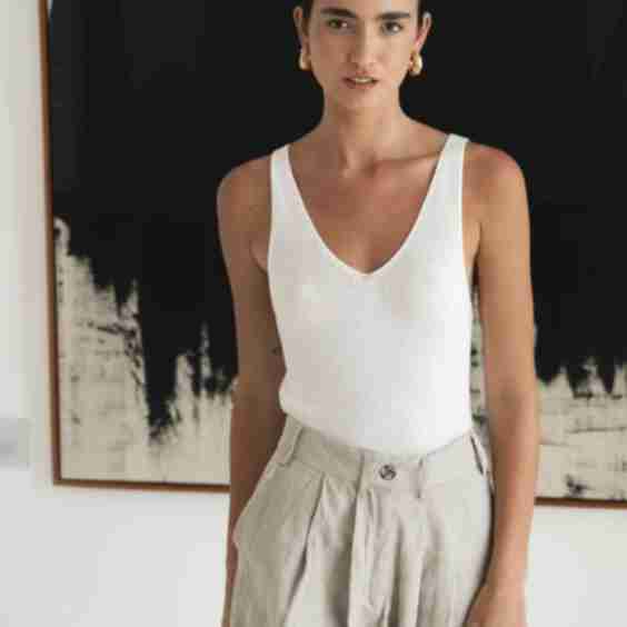 Deep V Tank Knit Top