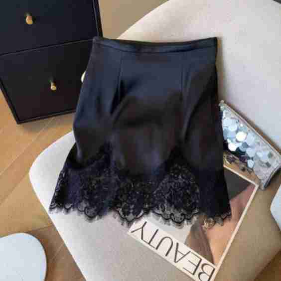 Myka Lace-Trimmed Glossy Mini Skirt