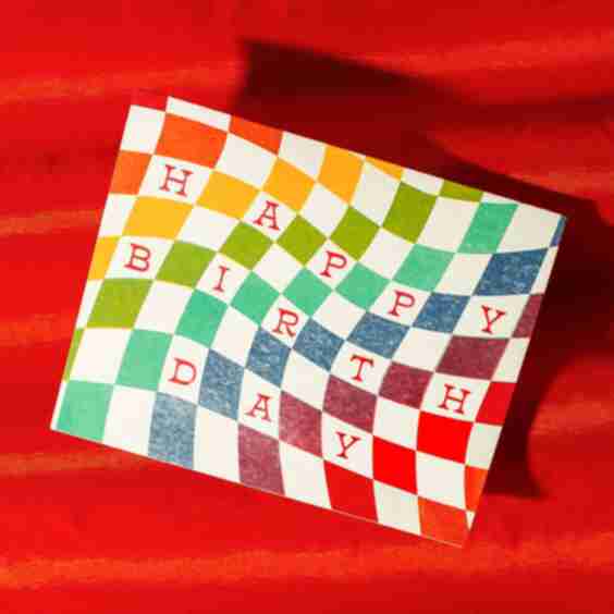 Rainbow Checkerboard Birthday Risograph Card