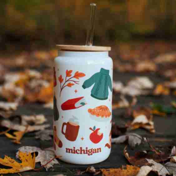 Fall Michigan Glass with Lid