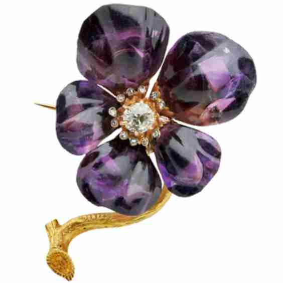 Antique Large Amethyst Diamond Flower Brooch (Pre-Owned)