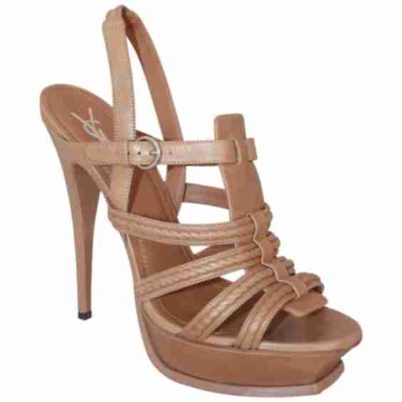Tan Leather Strappy Platform Heel W Slingback Strap 4YSL Tan Leather Strappy Platform Heel w/ Slingback Strap - 41