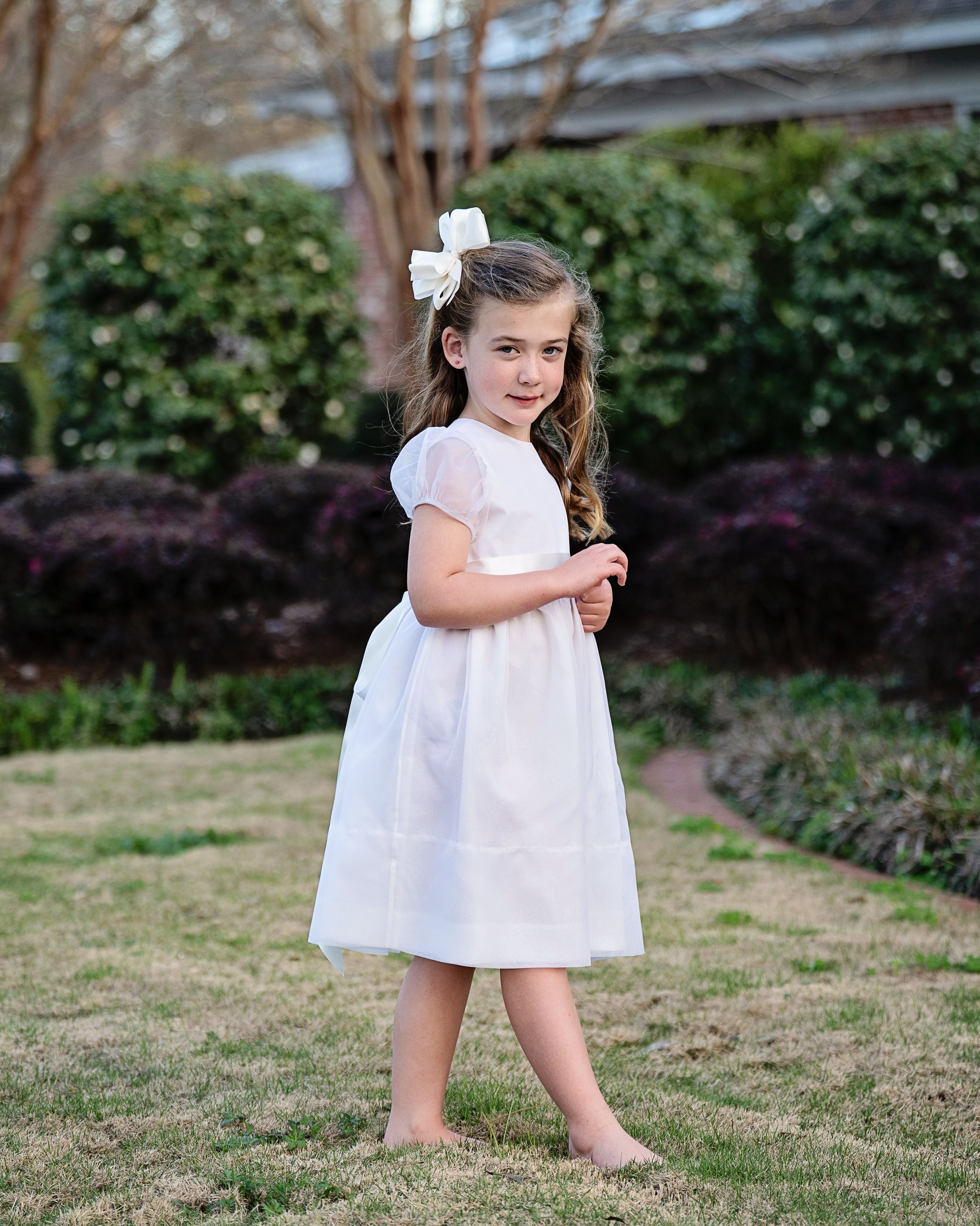 Heirloom Delta Silk Organza Dress w/Puffed Sleeves