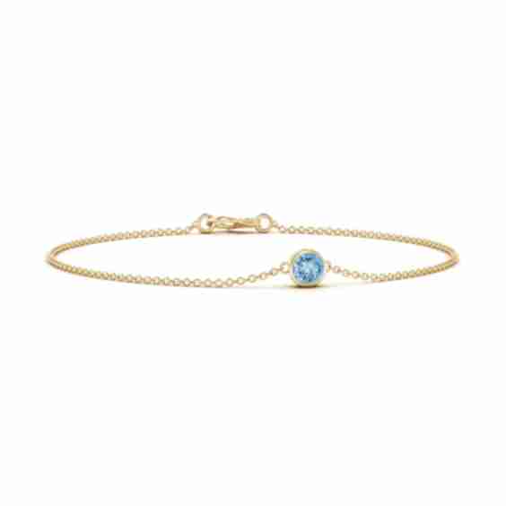 Bezel Set Round Aquamarine Chain Bracelet
