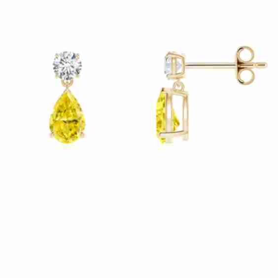 Pear-Shaped Lab-Grown Fancy Intense Diamond Drop Earrings