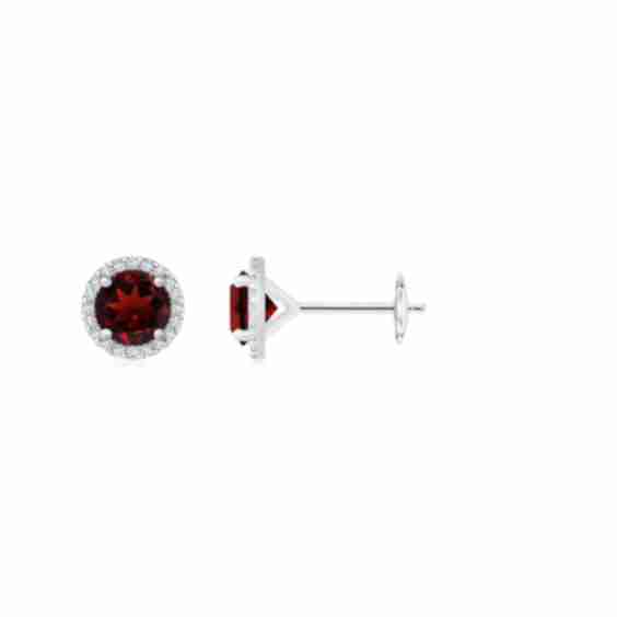 Classic Garnet and Diamond Halo Stud Earrings