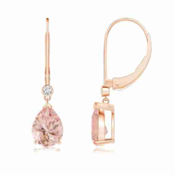 Pear-Shaped Morganite Leverback Drop Earrings with Diamond