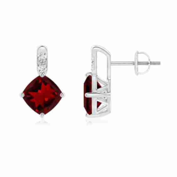 Sideways Cushion Garnet Earrings With Diamond Accents