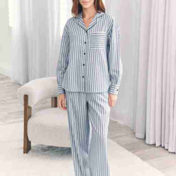 Pure Cotton Woven Striped Button Up Pyjama Set