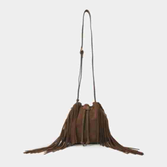Suede Drawstring Fringe Bucket Bag